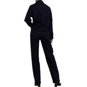 Jeans bleu foncé personnalisés de couleur unie tricotés denim lavé léger respirant bouton droit jeans pour femmes pour tout l'hiver automne - Product Image 2