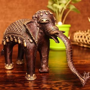 Sculpture d'éléphant décorative en laiton massif, couleur bronze, 8 pouces, figurine de table, décoration d'intérieur, cadeau, artisanat indien - Product Image 1