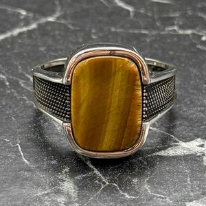 Boho Tiger Eye <b>Ring</b> for <b>Men</b> Minimalist Sterling <b>Silver</b> Signet with Natural Brown Stone Anniversary Husband Gift IGI Certified - Product Image 2