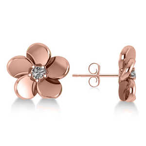 Boucles d'oreilles en or rose 14 carats avec fleur de diamant 0,06 ct - Product Image 2