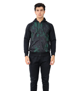 Ropa deportiva para hombre Conjunto de gimnasio Chaqueta con capucha y cremallera completa con parte delantera estampada Pantalones de Jogger negros sólidos Chándal de dos piezas - Product Image 2