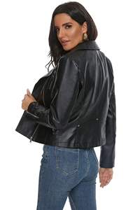 Chaqueta de piel auténtica para mujer a la moda informal con etiqueta de logotipo personalizado estilo ligero con cremallera para motocicletas suministro ODM - Product Image 2