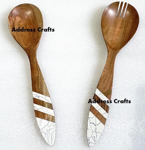 Ensemble de serveur de salade de conception classique 100% meilleure qualité bois naturel et poignée en résine cuillère fourchette pour fêtes vaisselle ustensiles - Product Image 3