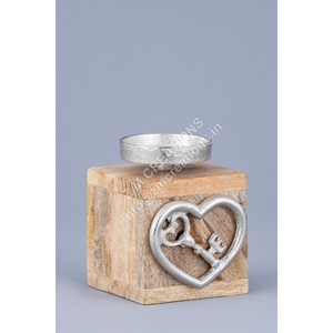 Acento corazón decorativo Mango madera y Metal hecho a mano té luz titular respetuoso con el medio ambiente Navidad decoración del hogar Idea - Product Image 1