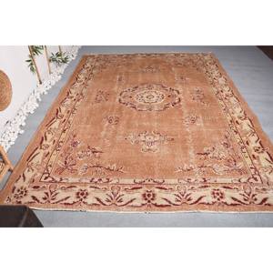 Alfombra turca Vintage clásica marrón roja 6,9X9 pies Alfombra de lana de tejido plano respaldo de látex patrón de retazos decoración de la sala de estar - Product Image 4