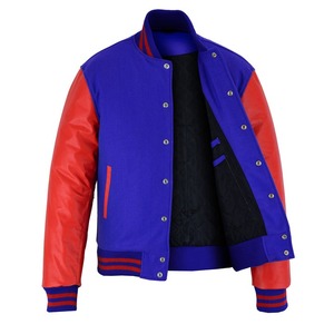 2025 OEM <b>Men's</b> Winter Heated Varsity <b>Jacket</b> Blue Fleece Red <b>Leather</b> Sleeves Stand Collar Hot Trending Fashion <b>Jackets</b> Wholesale - Product Image 2