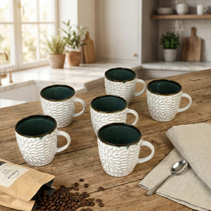 ชุดถ้วยชาเซรามิกสีขาวนวล 6 ใบ - Product Image 1