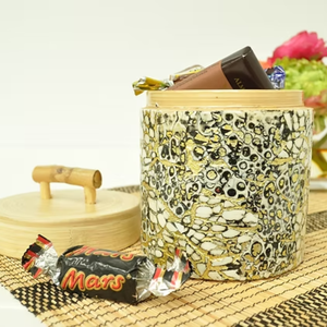 Handmade Mother of pearl inlay spun bamboo jar with lid for chocolate decorative bamboo gift <b>box</b> for Ramadan from Vietnam - Product Image 5