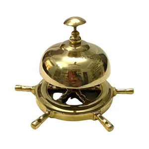 Brass Ship Wheel Desk Bell Plain Polished Nautical Desk Bell Antique Design Desk Bell Tableware Accessories Decorative Gifts