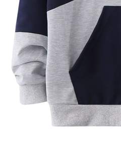 Sudadera con Capucha Unisex en Bloques de Color Azul Marino y Gris Claro, Sudadera Informal de Forro Polar, Sudadera con Capucha Cálida de Invierno con Bolsillo Tipo Canguro - Product Image 6