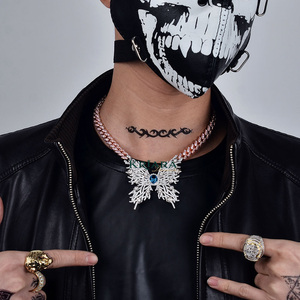 Rose Gold Plated Hip Hop <b>Statement</b> S925 Lab Grown <b>Necklace</b> with Butterfly Design Rope Chain Women's Wedding & Party Jewelry - Product Image 6