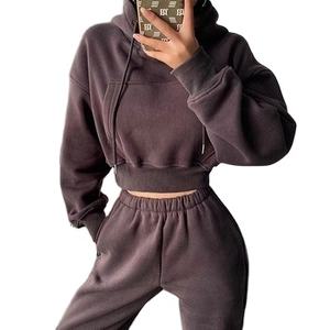 Conjunto de 2 piezas personalizable de alta calidad para mujer, jersey con capucha, pantalones de chándal, tejido de punto estampado, trajes informales para mujer - Product Image 2