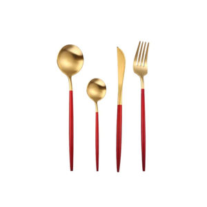 Wholesale Royal Elegant Design Stainless Steel Cutlery Spoon <b>Fork</b> <b>Knife</b> Silver Plated Red Resin Handle Flatware Set - Product Image 4