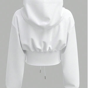 Dobladillo elástico deportes crop drop shoulder para mujer Sudadera con capucha entrenamiento gimnasio recortada sudaderas con capucha logotipo personalizado mujer Sudadera con capucha - Product Image 3