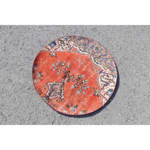 พรมตุรกีวินเทจขนาดเล็ก 2.9x2.9 ฟุต พรมขนสัตว์สีแดงลายนามธรรม - Product Image 2