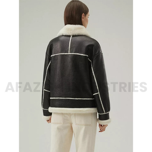 แจ็กเก็ตหนังขนสัตว์แฟชั่นขนแกะแฟชั่นสำหรับผู้หญิงระบายอากาศได้ปักเสร็จ - Product Image 5