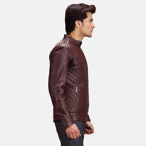 Rumano Jae Reversible Biker <b>Jacket</b> in Maroon Genuine <b>Sheepskin</b> and Cowhide Leather ODM Size XS to XL for Autumn - Product Image 2