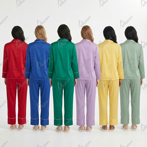 Elegant Satin Pajama Set Women Custom Made Sleepwear Soft Lounge Pants Plain Dyed Summer Purple Color Options - Product Image 5