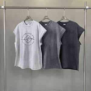 Vente en gros 100% coton vintage soleil délavé sans manches T-shirts surdimensionné délavé débardeurs personnalisé broderie impression tricoté décontracté - Product Image 4