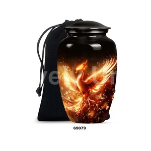 Urna grande de aluminio para adultos de cremación de pájaros Fénix de alta calidad para cenizas humanas con tapa y bolsa de terciopelo gratis - Product Image 4