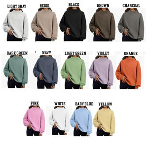 Sudadera de cuello alto para mujer, 100% algodón, forro polar, manga larga, estilo pullover, color liso, con estampado frontal personalizado, venta al por mayor. - Product Image 3