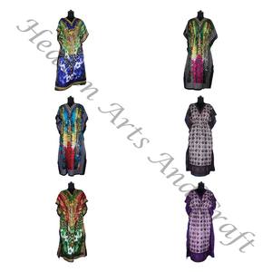 KFL021 Fashion Sleeveless Pure Silk Long Kaftan Plus Size <b>Women's</b> Sleepwear - Product Image 3