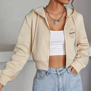 Vente chaude Logo Personnalisé Dames Cordon À Capuche Femmes Cropped Fitness Sportswear Manches Longues Zip Strass Respirant - Product Image 3