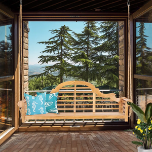 Fabyan ClassicPattern Porche Lit Balançoire Design Moderne Teck Bois Meubles D'extérieur pour Salon Cour Hôtels Parcs Patios - Product Image 2