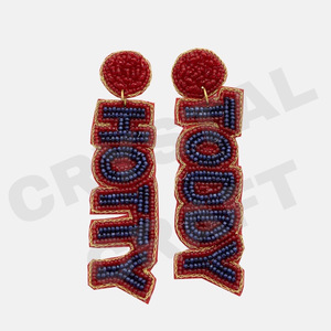 Pendientes con cuentas de diseñador con estampado de pata para mujer, Día conmemorativo patriótico, Material de tela de Color naranja, blanco y azul - Product Image 6