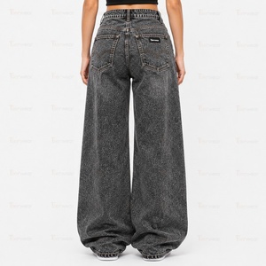 Jeans en denim pour femmes en gros, avec logo personnalisé, taille haute, décontractés, coupe slim, skinny, droite, large, en coton extensible, tendance - Product Image 5