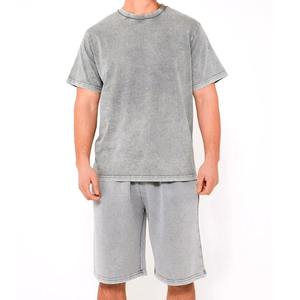 Men's Summer 100% Cotton <b>Knitted</b> Fabric Breathable Two-Piece Casual T-Shirt Shorts <b>Set</b> Lightweight Comfortable Gym Sportswear - Product Image 3