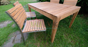 Silla de comedor de teca maciza con marco industrial de acero inoxidable para el hogar, oficina, almacén, hotel y apartamento, estilo de madera - Product Image 2