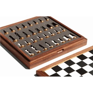 Thủ công bằng gỗ bàn cờ với lưu trữ cao miếng kim loại đen & trắng trò chơi trong nhà với ngăn kéo lưu trữ - Product Image 5