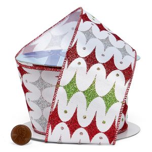 Mod Harlequin Christmas Glittery <b>Ribbon</b> <b>Wire</b>-Edged Burlap Material - Product Image 3