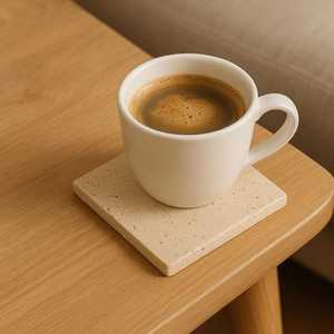 Posavasos de piedra travertino natural, conjunto rústico neutro para el hogar, posavasos de mármol hechos a mano, vajilla, decoración del hogar - Product Image 2