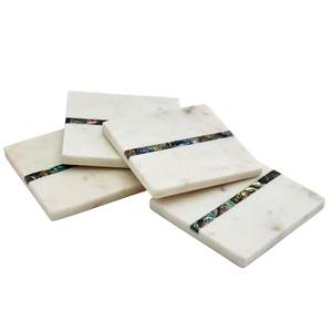 Wood Coasters with Dyed Bone Inlay Custom Wood Coaster Set with Handmade Bone and Brass Inlay Made in India - Product Image 2