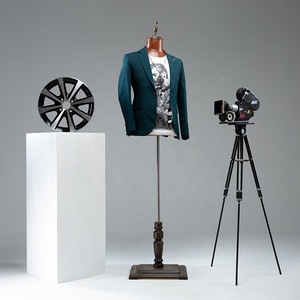 Manichino Marrone DELIANG per Esposizione Abbigliamento <span class=keywords><strong>Uomo</strong></span>, Mezzo Busto Maschile con Base Quadrata in Legno per Vetrine - Product Image 6