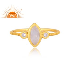 Venta caliente Plata de Ley 18K Chapado en oro Cz y Rainbow Moon Stone Gemstone Anillo apilable Demi Fine Jewelry Manufacturer - Product Image 2