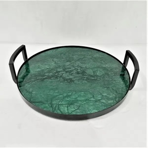 Elegant Marble Serving <b>Tray</b> Durable Brass Handle Latest Design Wide Sturdy Base Attractive Dishwasher Microwave Safe Commercial - Product Image 3