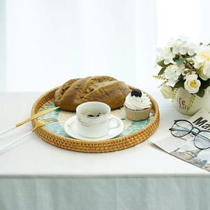 Bandeja de comida de concha de ratán redonda de gran venta, cestas de almacenamiento especiales para té y postres con artesanías decorativas - Product Image 4