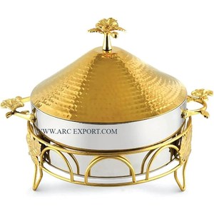 Diseño de olla caliente de lujo para servir con tapa de metal pulido dorado martillado y soporte de diseñador Utensilios para el hogar y la cocina Utensilios de cocina Olla - Product Image 1