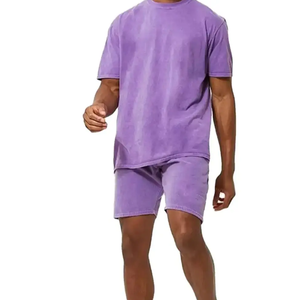 Survêtement d'été à col rond pour hommes personnalisé ensemble de t-shirts vintage lavés avec pierre pour hommes Streetwear ensemble de t-shirts et shorts à la mode - Product Image 5