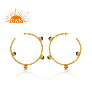 Best Selling <b>Sterling</b> <b>Silver</b> 18K Gold Plated Natural Green Onyx Gemstone <b>Hoop</b> <b>Earring</b> Demi Fine Jewelry Manufacturer - Product Image 3