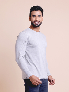 เสื้อเชิ้ตแขนยาวสำหรับผู้ชายแบบลำลองมีโลโก้ตามสั่งเสื้อยืดแขนยาวแบบสีเทา - Product Image 5