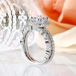 Jeulia Moissanite Halo Cushion Cut <b>Sterling</b> <b>Silver</b> Engagement Ring <b>Set</b> - Product Image 6