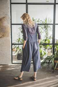 Combinaison en lin ample de style doux pour femmes et hommes avec jambe large sans manches barboteuse unisexe taille naturelle - Product Image 2