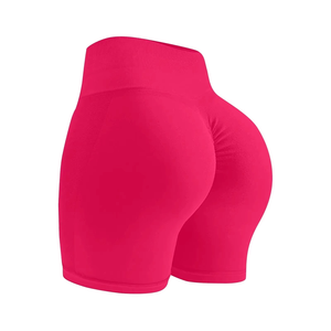 Pantalones cortos de entrenamiento sin costuras de color rosa fuerte para mujer, pantalones cortos de compresión de cintura alta para gimnasio, pantalones cortos de motorista, ropa deportiva elástica - Product Image 5
