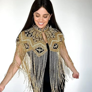 Elegante vestido de capa burlesca con lentejuelas y cuentas de Cachemira hermosa silueta recta cuello en V sujeta para ocasiones festivas en el Club - Product Image 1