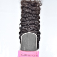6*6 Closure Machine Double Trame Non Transformés Fabrique Temple Indien Couleur Naturelle Femmes Noires Vague Profonde Extensions de Cheveux Humains