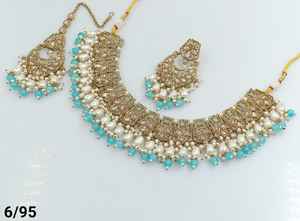 ÚLTIMO ANTIGUO MOTIPEARL & DROP COLLAR GARGANTILLA CHAPADO EN ORO A LA MODA CON CONJUNTO DE PENDIENTES MANGTIKKA Y CONJUNTO DE JOYERÍA MUJER - Product Image 6